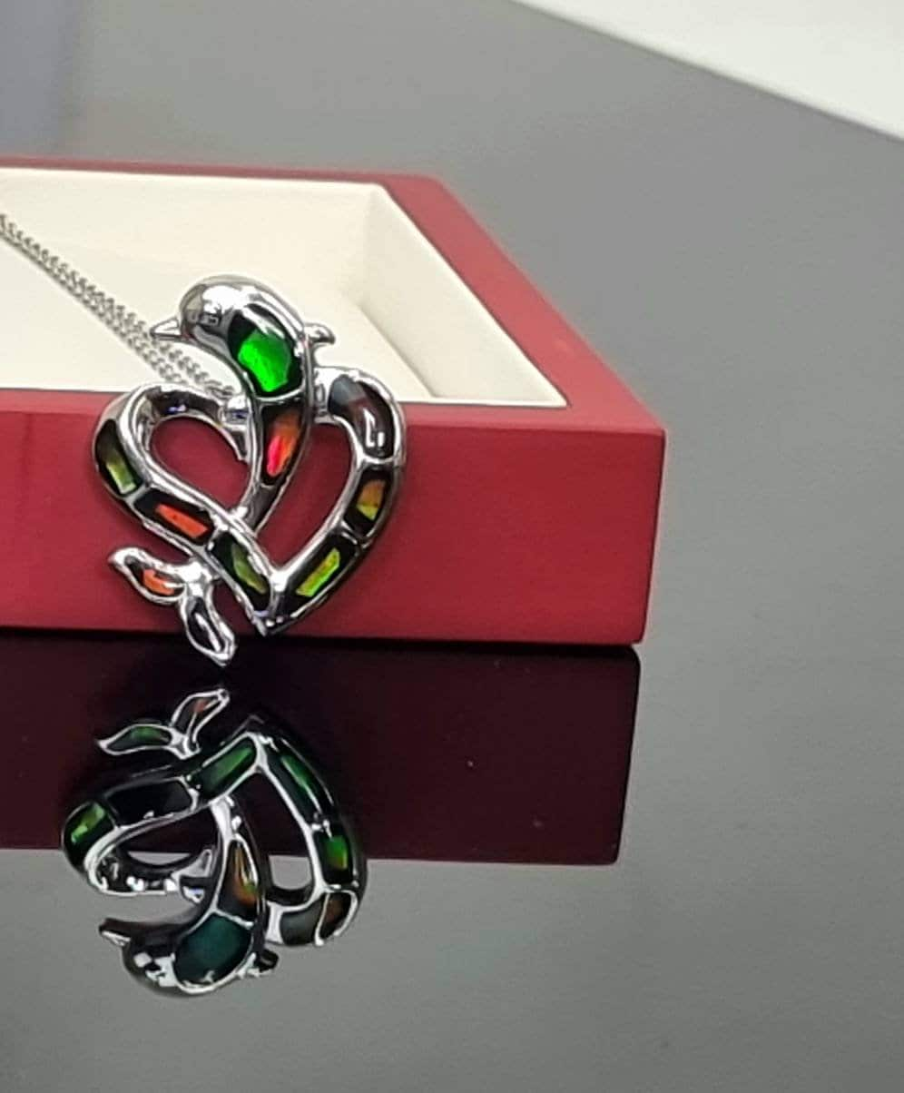 Ammolite Crystal Silver Dolphin Necklace