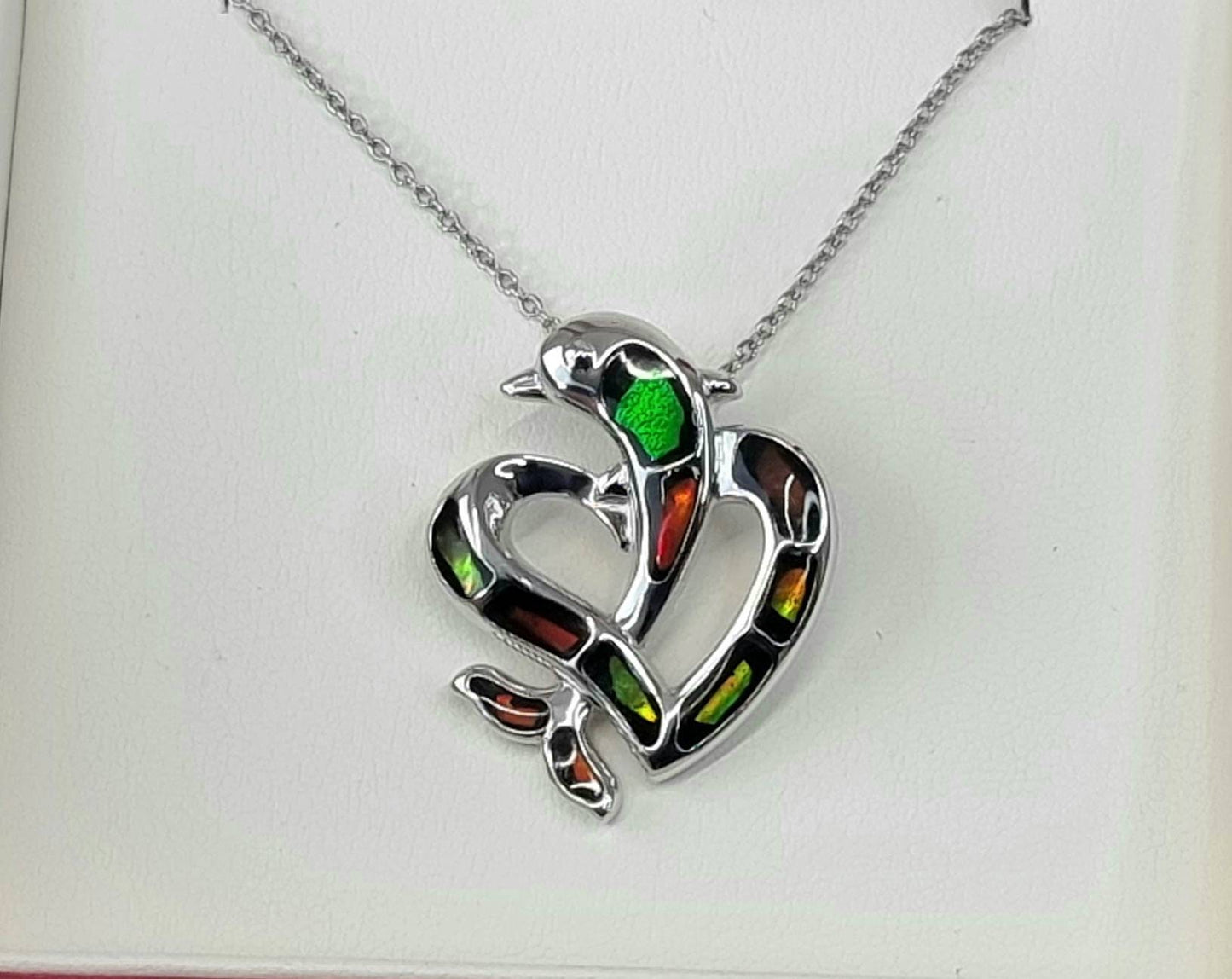 Ammolite Crystal Silver Dolphin Necklace