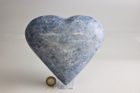 1) Extra Large Blue Calcite Crystal Heart - Great Romantic Gift