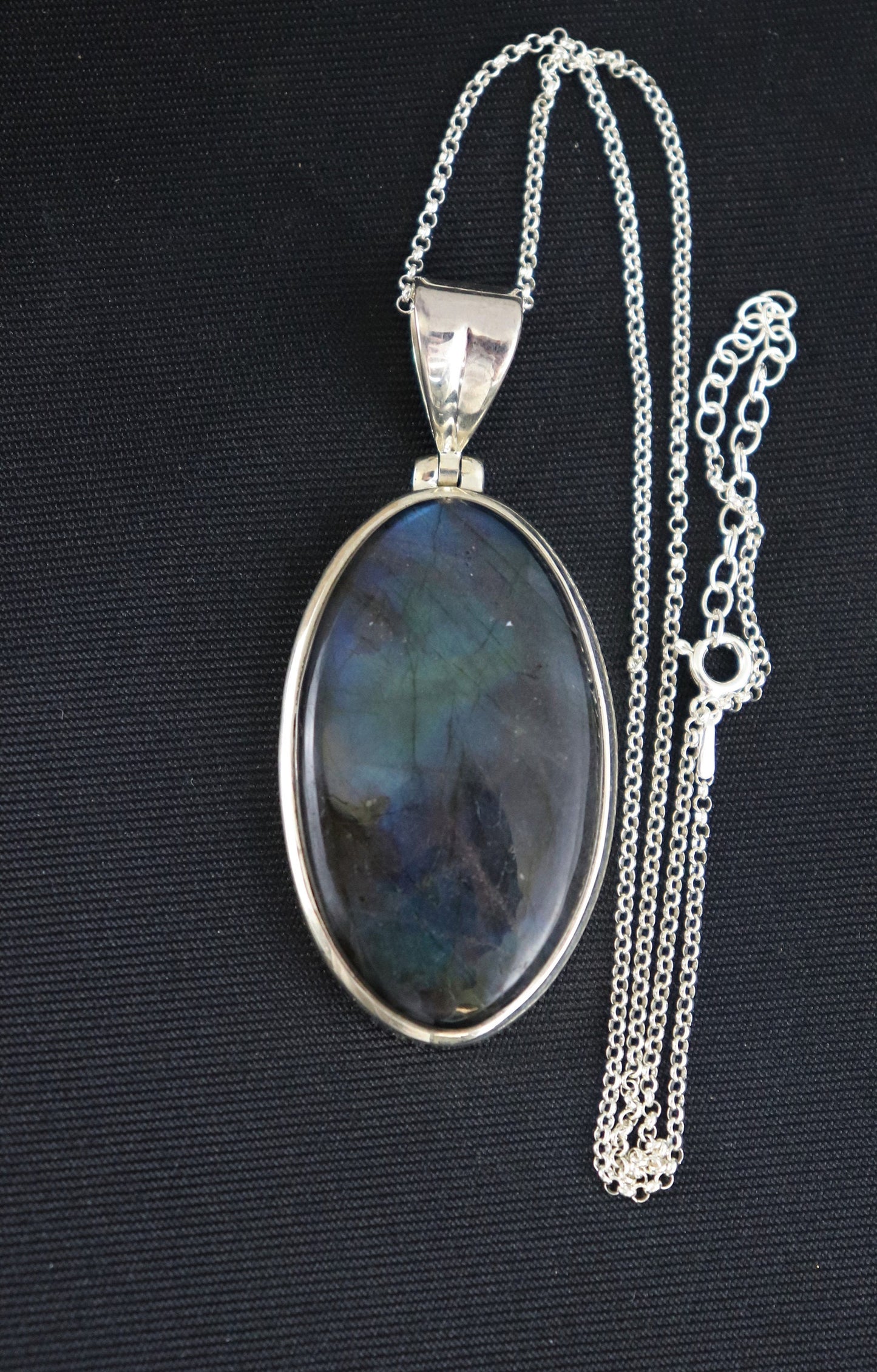 86e) Labradorite Crystal Necklace 925 Silver Set Pendant - Great Gift