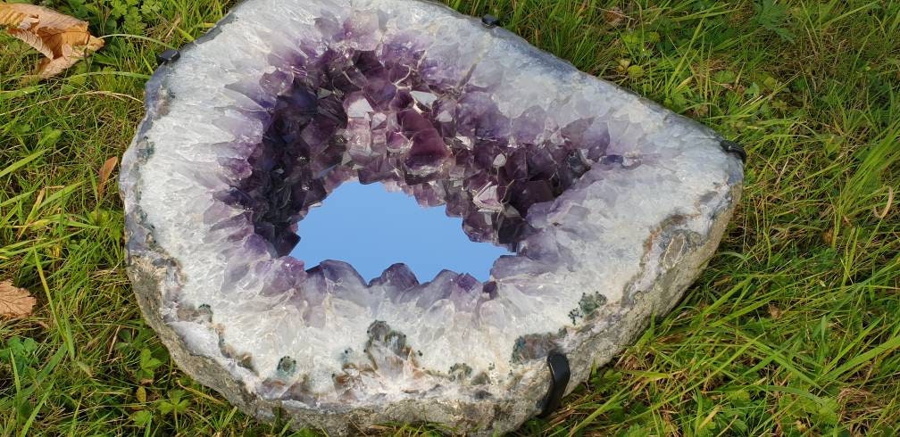 Extra Large Amethyst Crystal Mirror Interior Design Wall Art Unique Home Decor 19.7kg 45cm