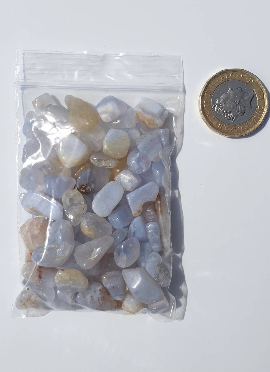 Small Blue Lace Agate Crystal Tumblestones 50g Bags - Arts Crafts