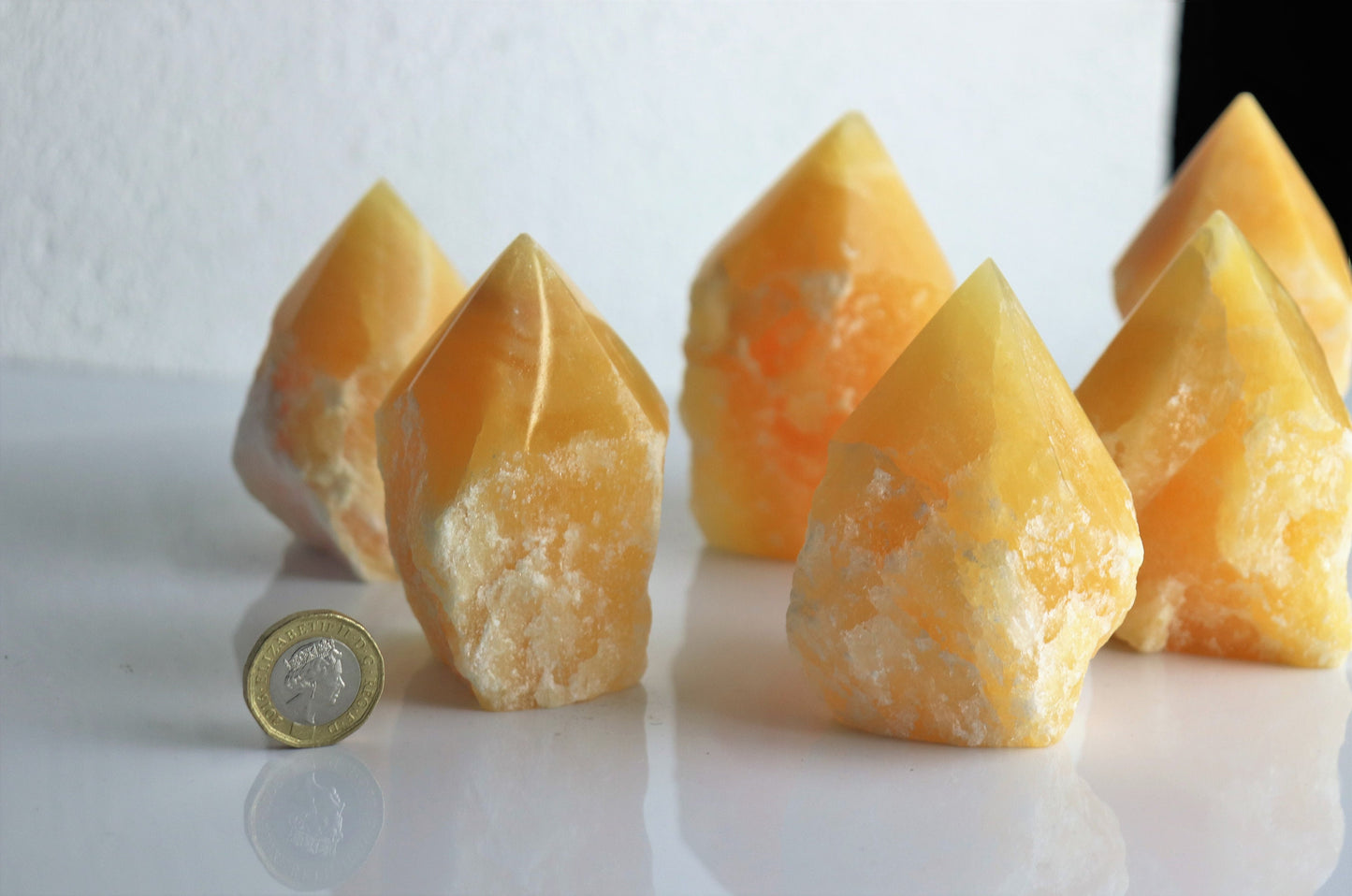 Orange Calcite Crystal Point Top Polished Brazil