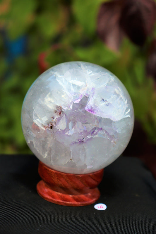 14) Amethyst Quartz Crystal Sphere On Custom Stand ~ Natural Art Home Decor