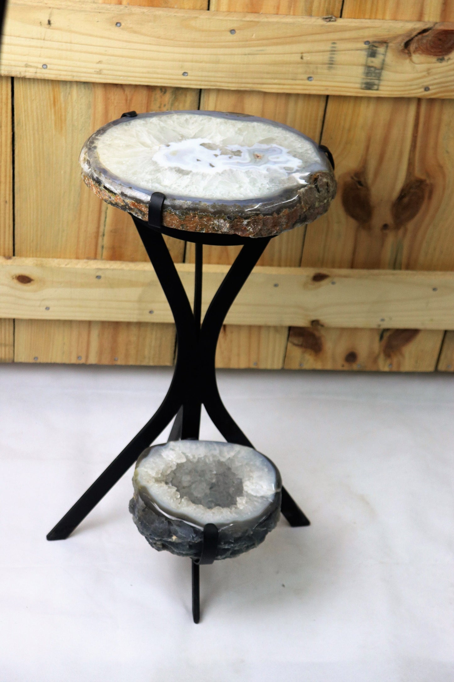 Crystal Side/Coffee table - Quartz Geode & Agate Slice - unique crystal home decor