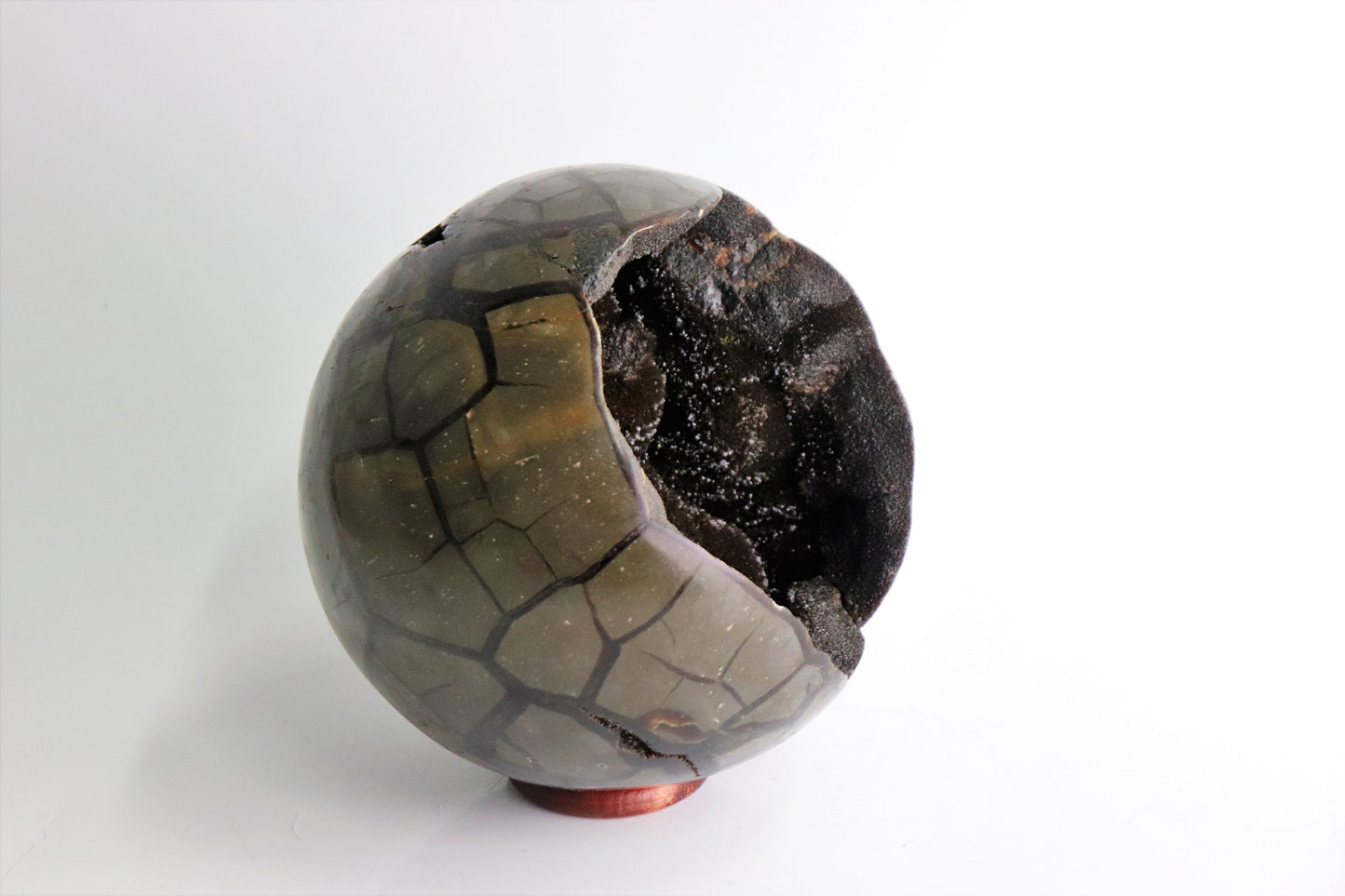 90) Large Black Septarian Crystal Sphere   6"