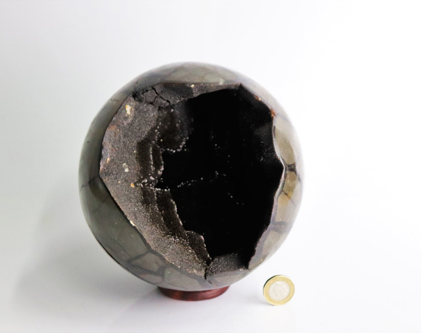 90) Large Black Septarian Crystal Sphere   6"