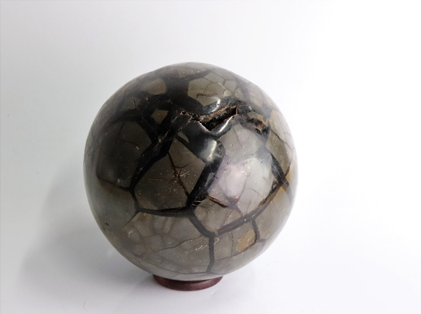 90) Large Black Septarian Crystal Sphere   6"