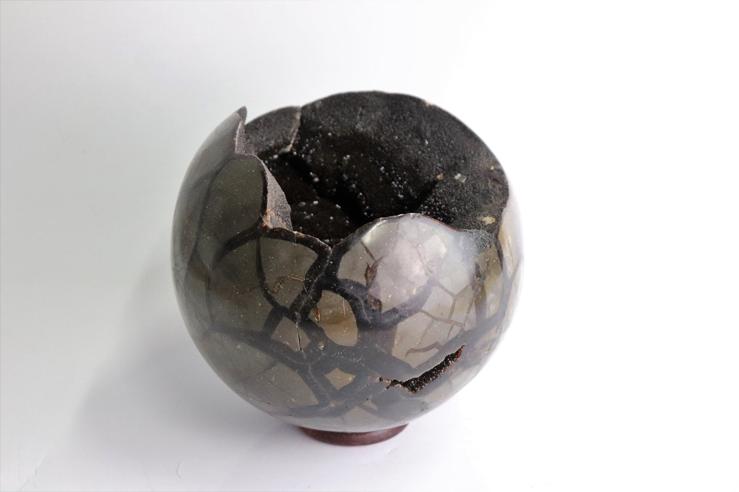 90) Large Black Septarian Crystal Sphere   6"