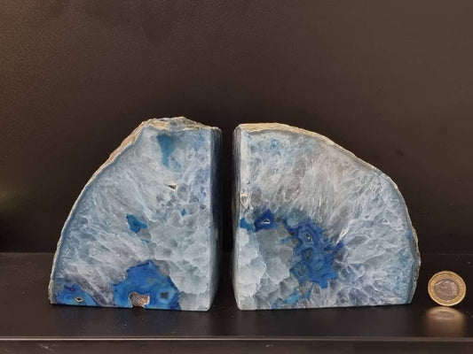 blue agate quartz crystal bookends