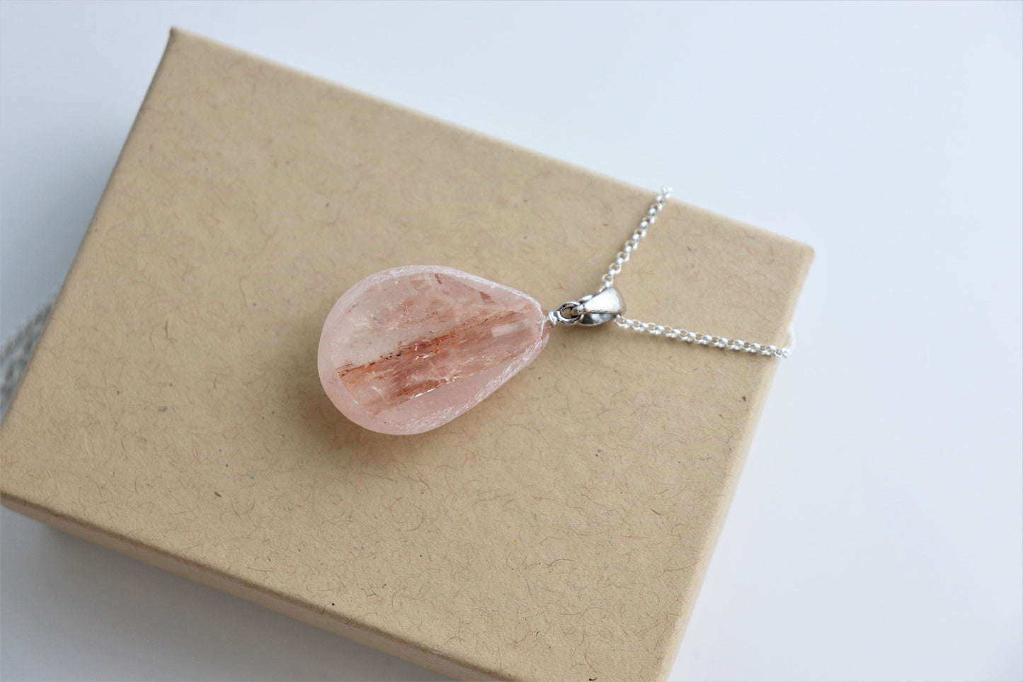 137e) Hematoid Quartz Crystal Necklace Pendant + Silver Chain