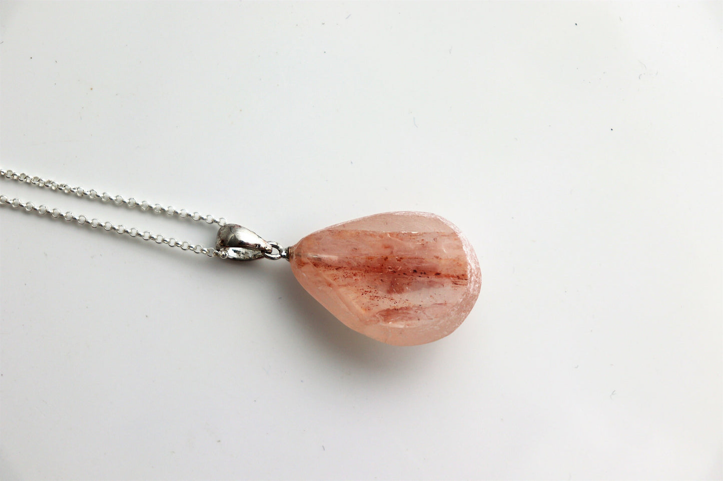 137e) Hematoid Quartz Crystal Necklace Pendant + Silver Chain