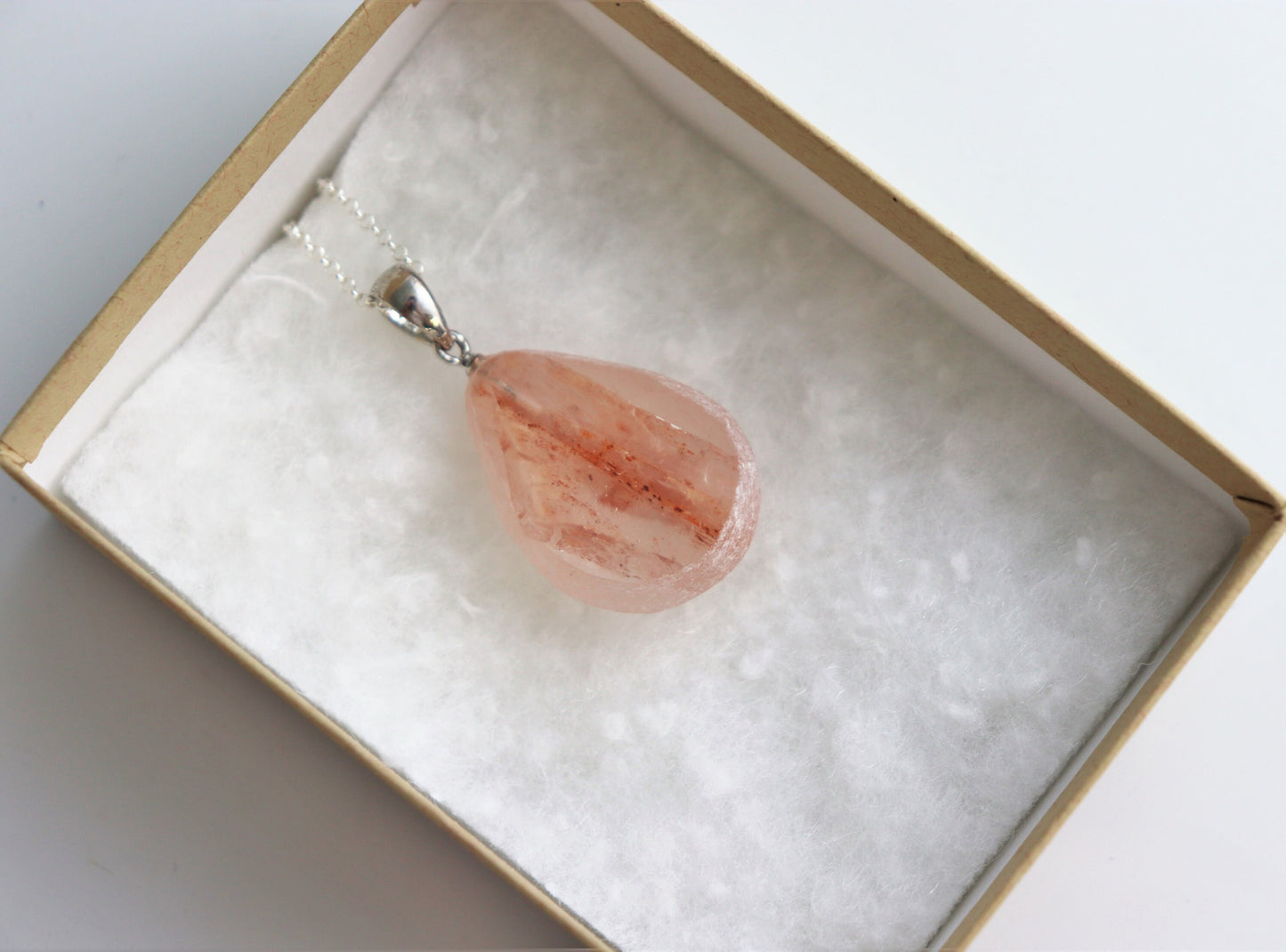 137e) Hematoid Quartz Crystal Necklace Pendant + Silver Chain