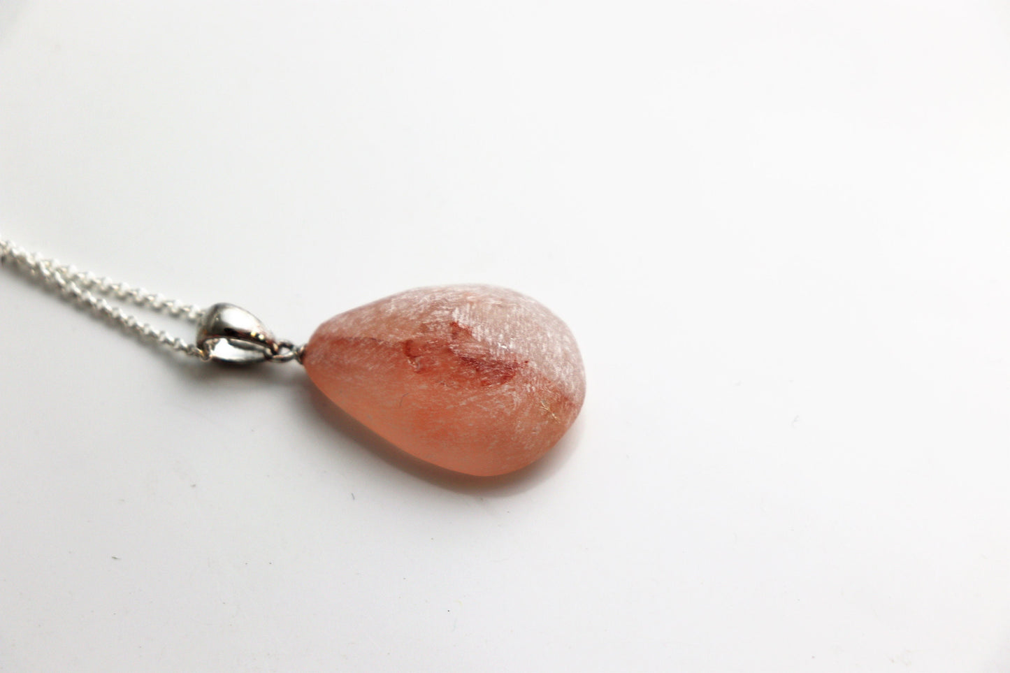 137e) Hematoid Quartz Crystal Necklace Pendant + Silver Chain