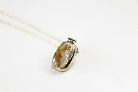 28) Golden Rutile Quartz Crystal Necklace 925 Silver