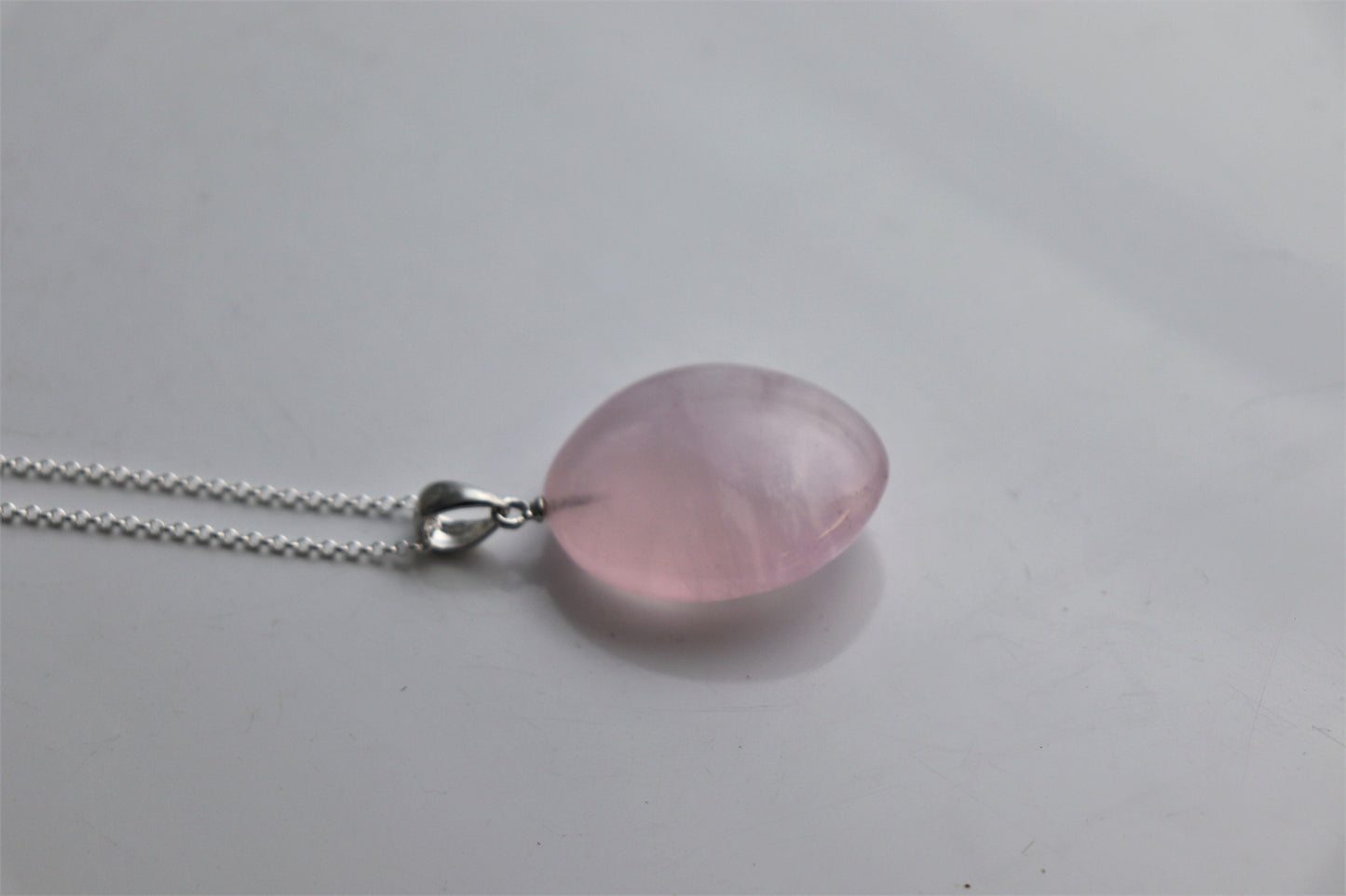 175) Rose Quartz Crystal Necklace Pendant + Silver Chain