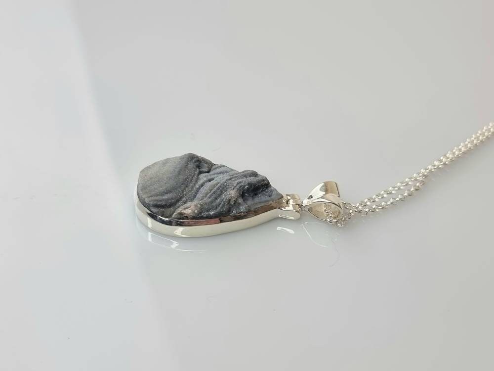 60) Agate Druze Crystal Necklace 925 Silver