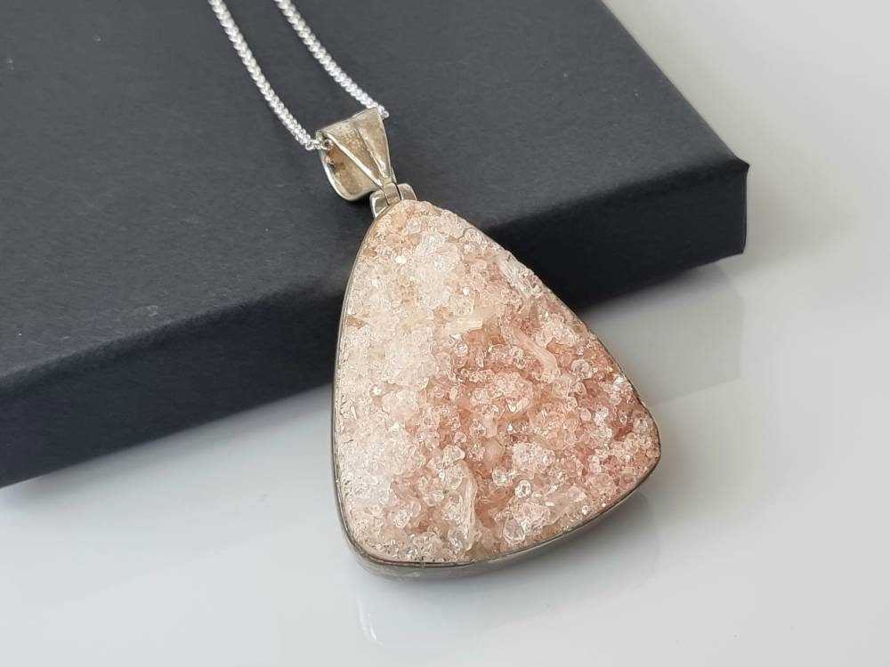 19) Pink Apophyllite Crystal Necklace 925 Silver