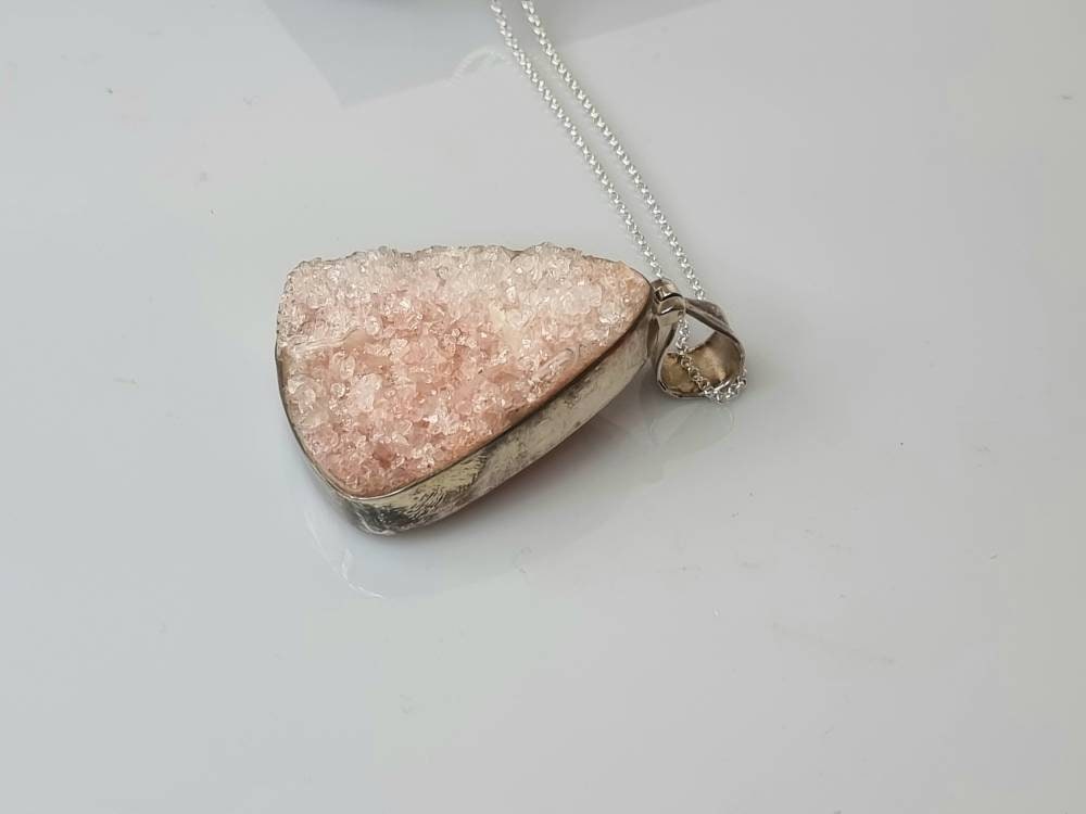 19) Pink Apophyllite Crystal Necklace 925 Silver