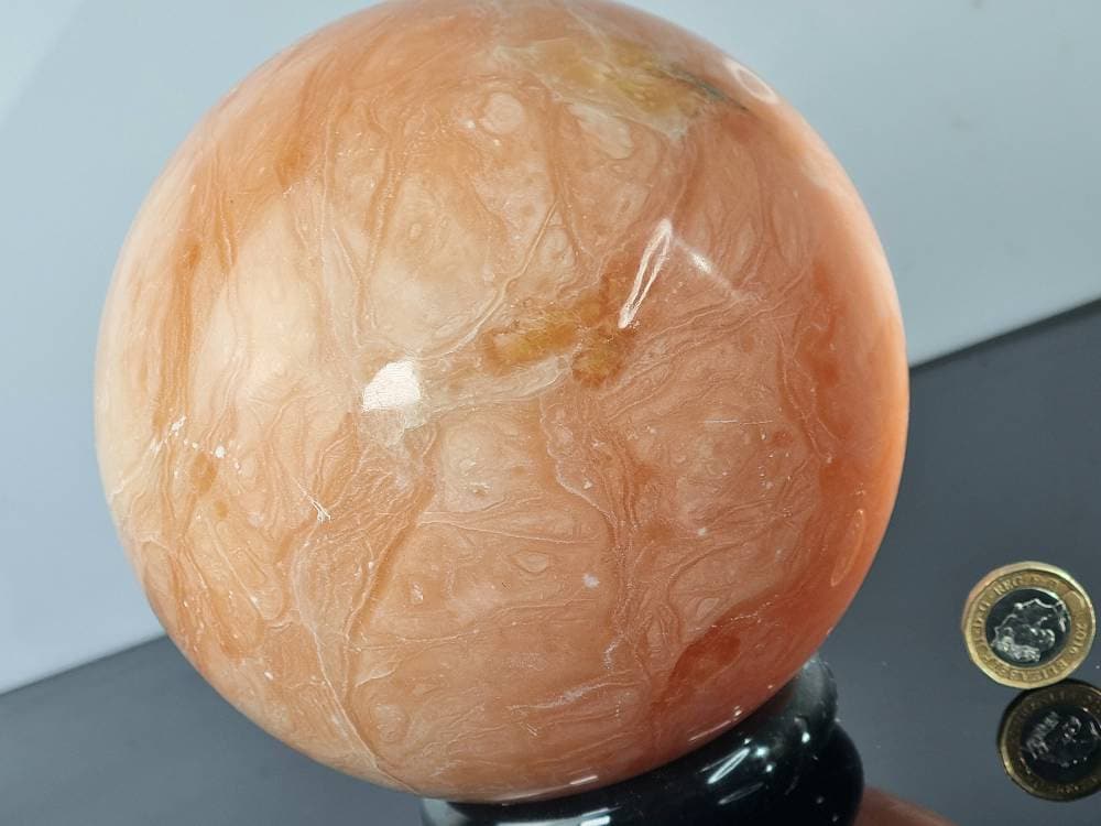 Extra Large Peach Calcite Crystal Sphere