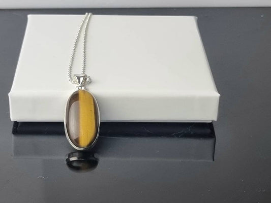 192) Tigers Eye Crystal Necklace 925 Silver