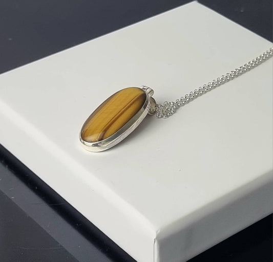 191) Tigers Eye Crystal Necklace 925 Silver