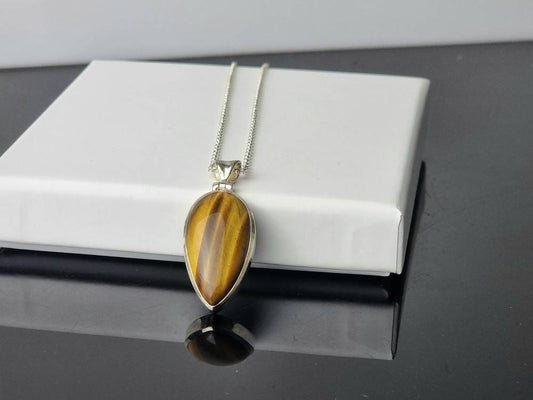 190) Tigers Eye Crystal Necklace 925 Silver