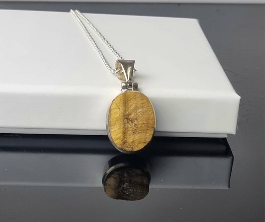 184) Tigers Eye Raw Crystal Necklace 925 Silver