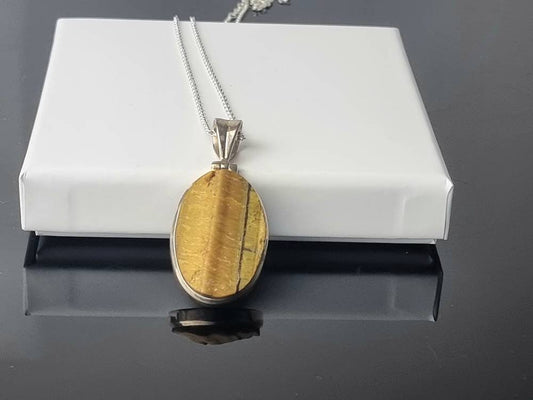 187) Tigers Eye Raw Crystal Necklace 925 Silver