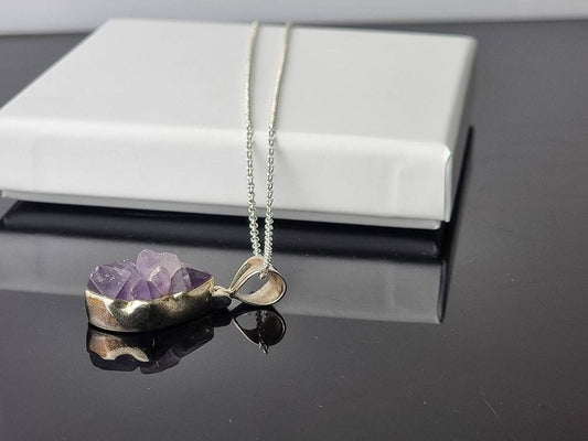 155) Amethyst Crystal Necklace 925 Silver