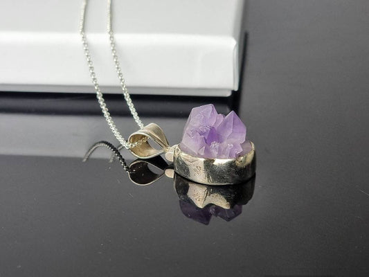 156) Amethyst Crystal Necklace 925 Silver