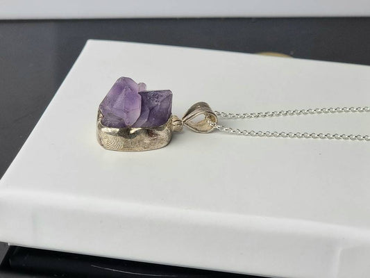 134) Amethyst Crystal Necklace 925 Silver