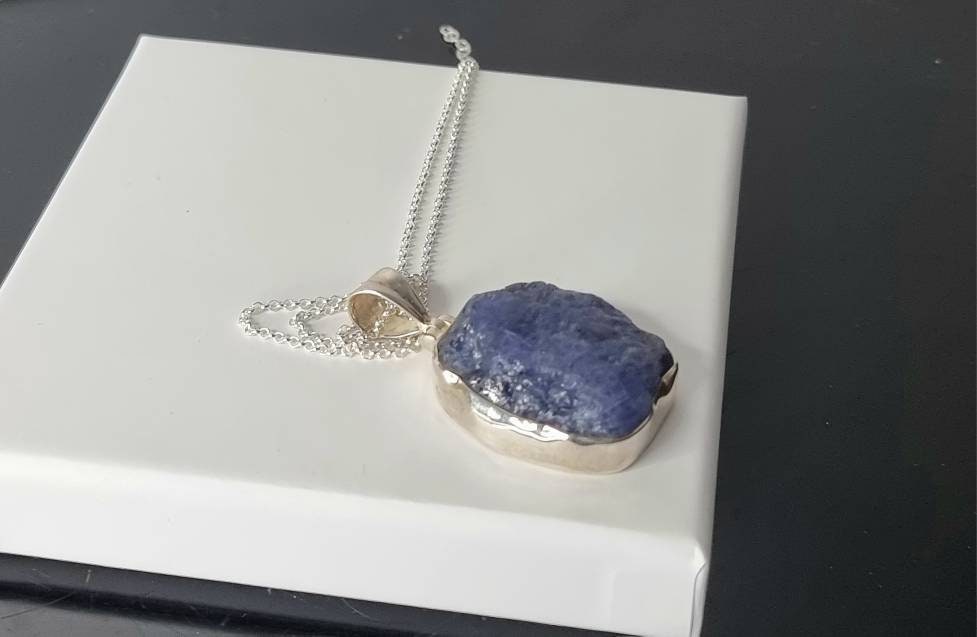 120) Large Tanzanite Crystal Necklace 925 Silver