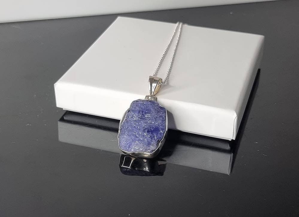 120) Large Tanzanite Crystal Necklace 925 Silver