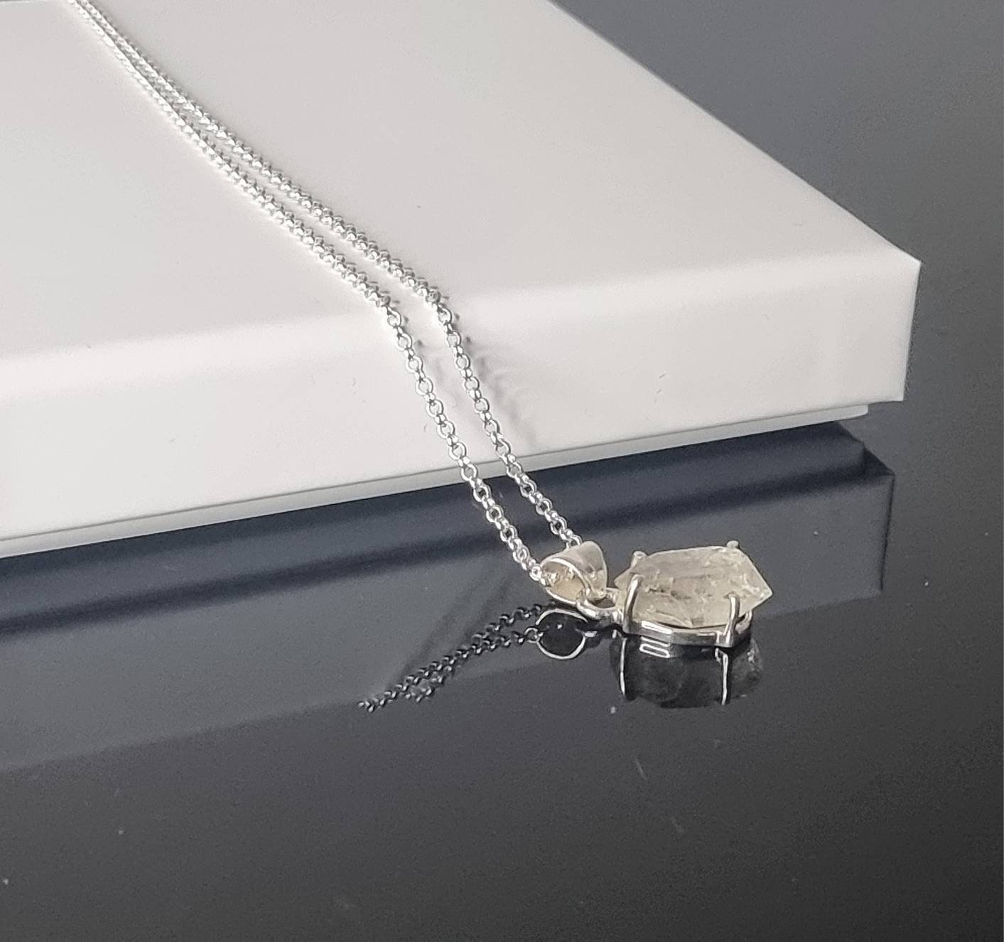 110) Herkimer Diamond Quartz Crystal Necklace 925 Silver