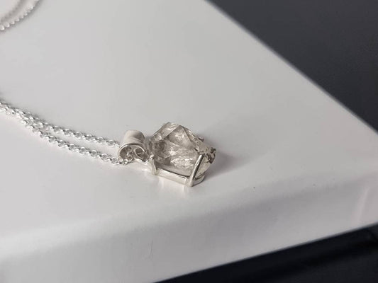 108) Herkimer Diamond Quartz Crystal Necklace 925 Silver