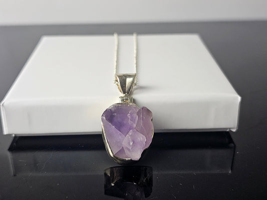 324) Amethyst Crystal Cluster Necklace 925 Silver