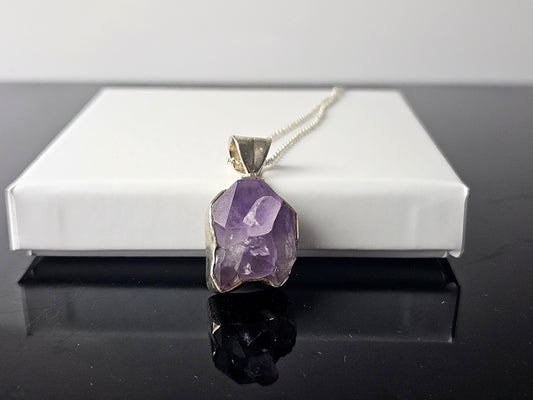 323) Amethyst Crystal Cluster Necklace 925 Silver