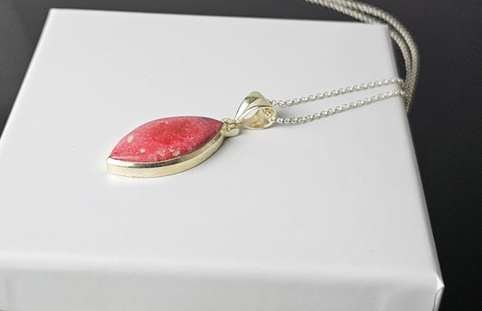 290) Rhodochrosite Crystal Necklace 925 Silver