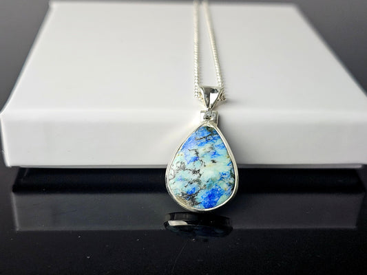 351) Azurite Turquoise Crystal  Necklace 925 Silver