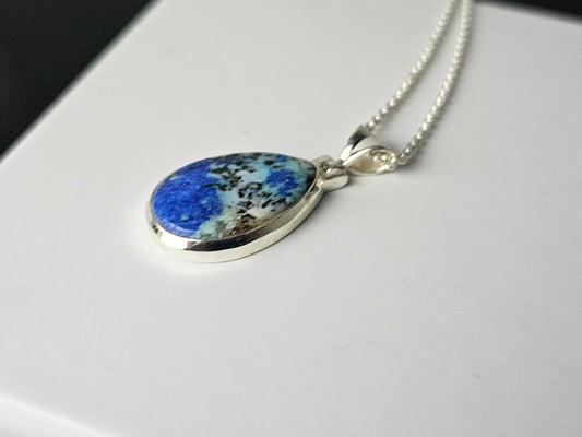 350) Azurite Turquoise Crystal  Necklace 925 Silver