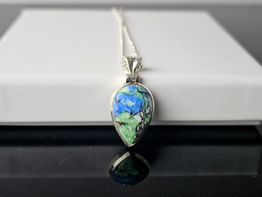 349) Azurite Turquoise Crystal  Necklace 925 Silver