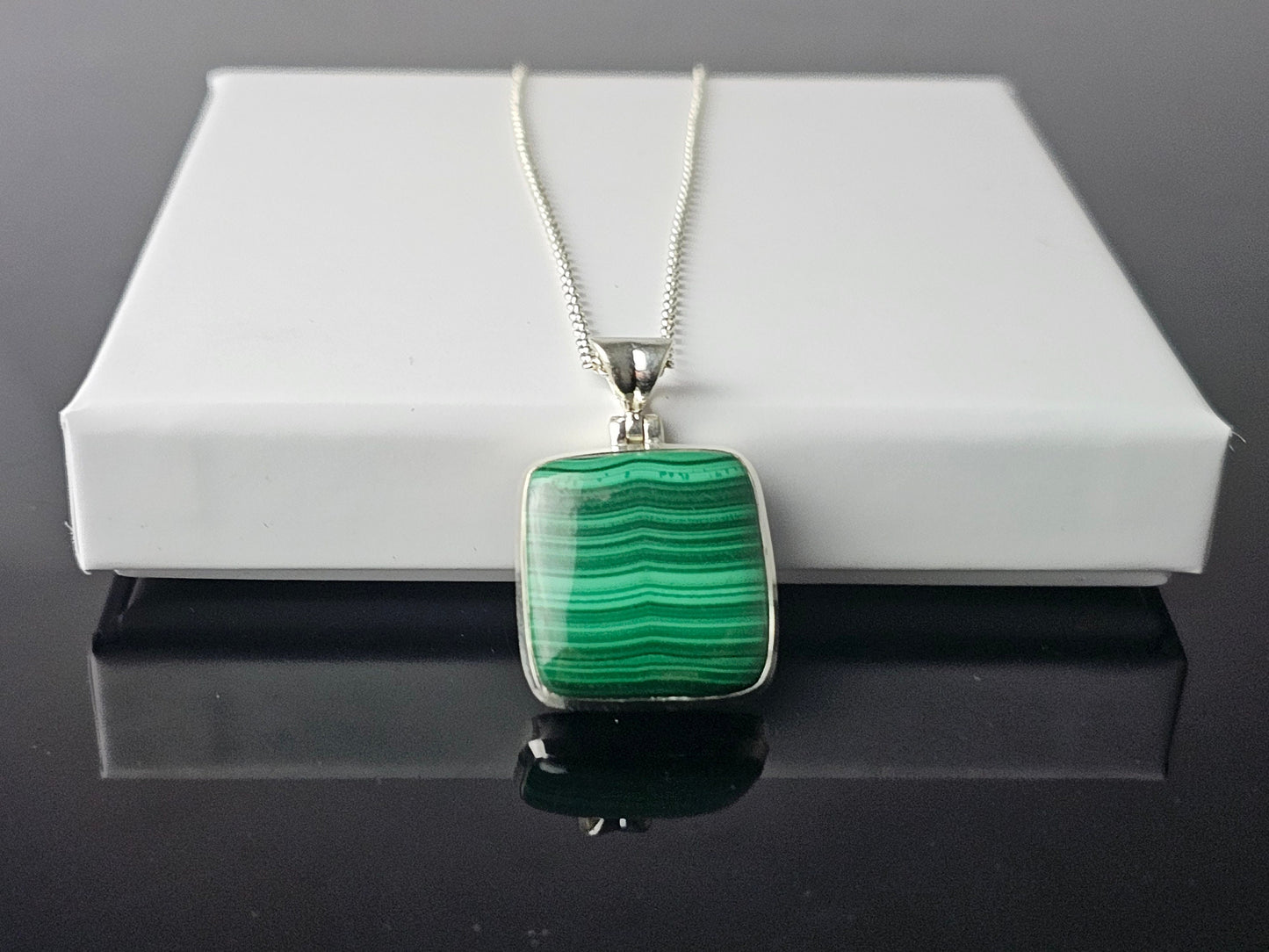 341) Malachite Crystal Necklace 925 Silver