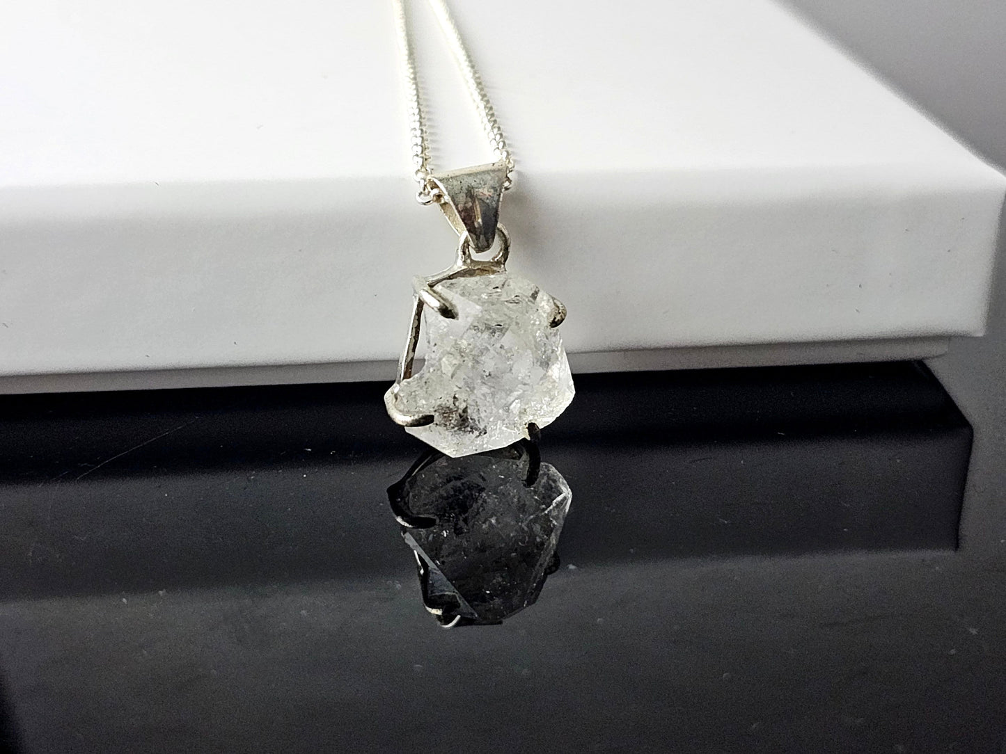 338) Herkimer Diamond Crystal Necklace 925 Silver