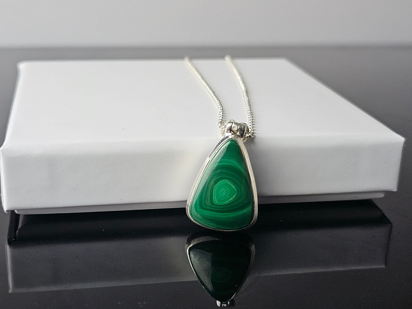 340) Malachite Crystal Necklace 925 Silver