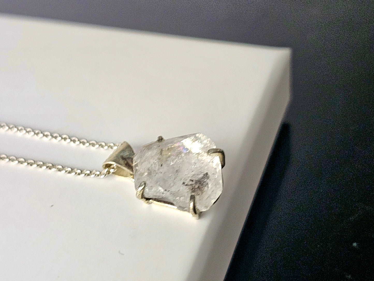 338) Herkimer Diamond Crystal Necklace 925 Silver