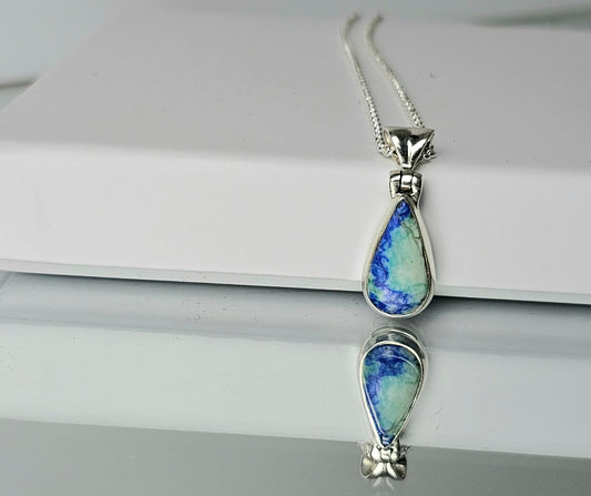 Azurite Turquoise Crystal  Necklace 925 Silver (#3)