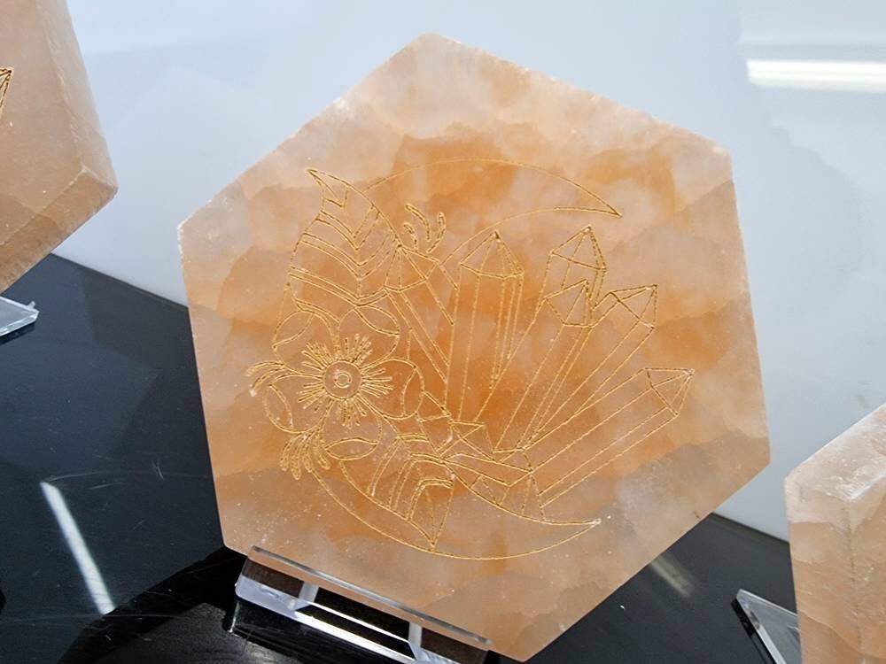 Orange selenite crystal design plate disc circle 10.5 cm