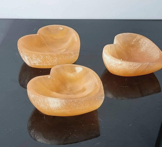 Orange selenite crystal heart bowl 10cm