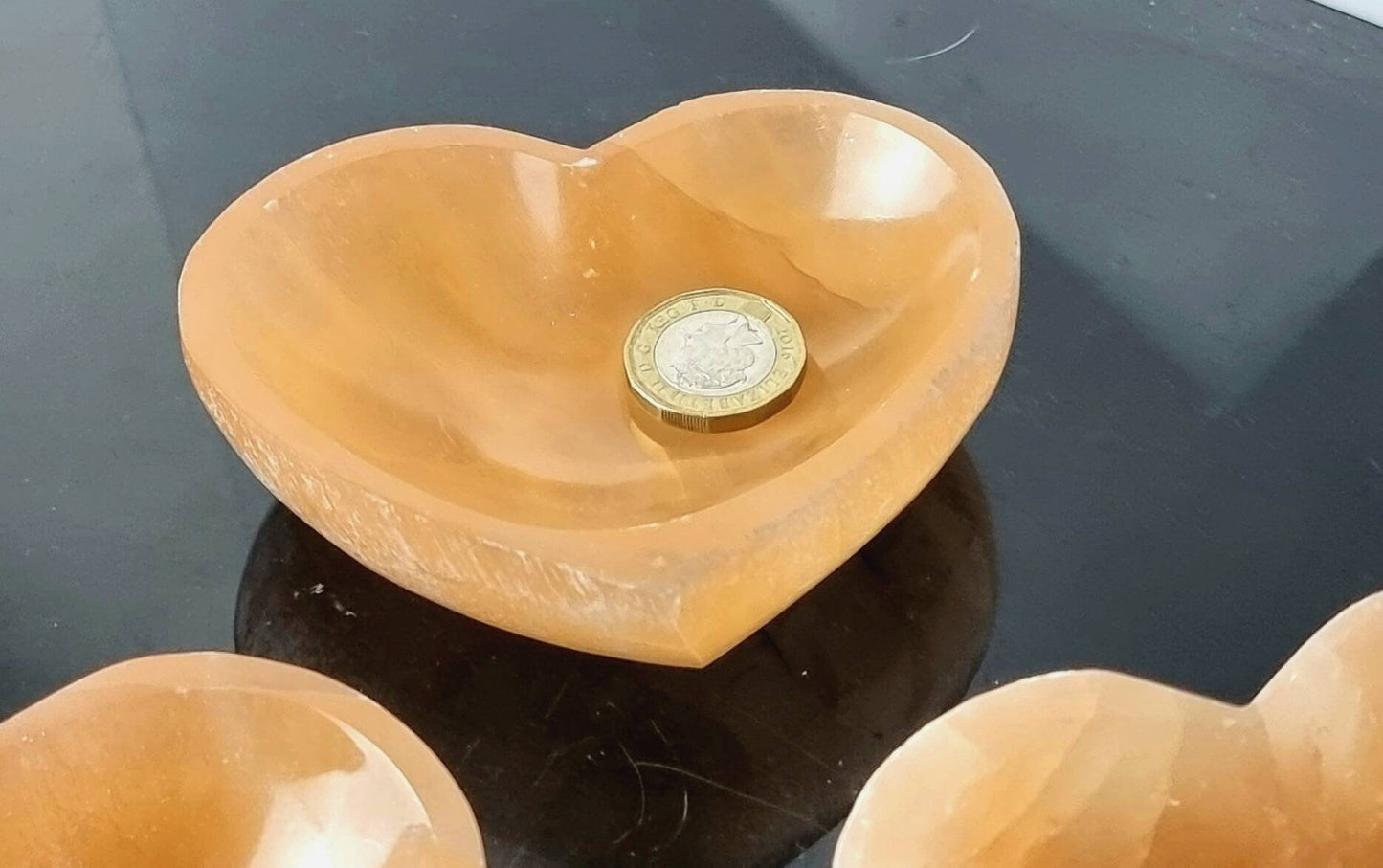 Orange selenite crystal heart bowl 10cm